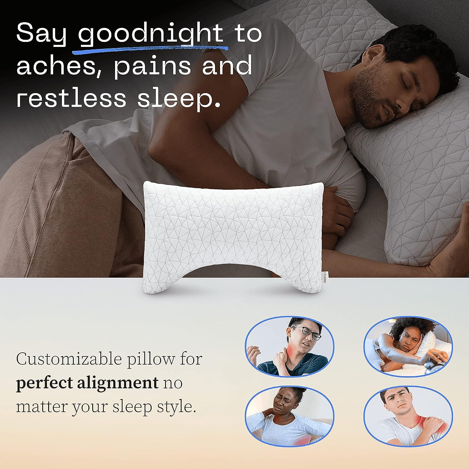 Coop Home Goods Crescent Back and Side Sleeper Pillow - Pillow for Neck and Shoulder Pain Relief. Memory Foam Pillow. Bed Pillow for Sleeping. Pillow for Side Sleepers and Back Sleepers (Queen Size)