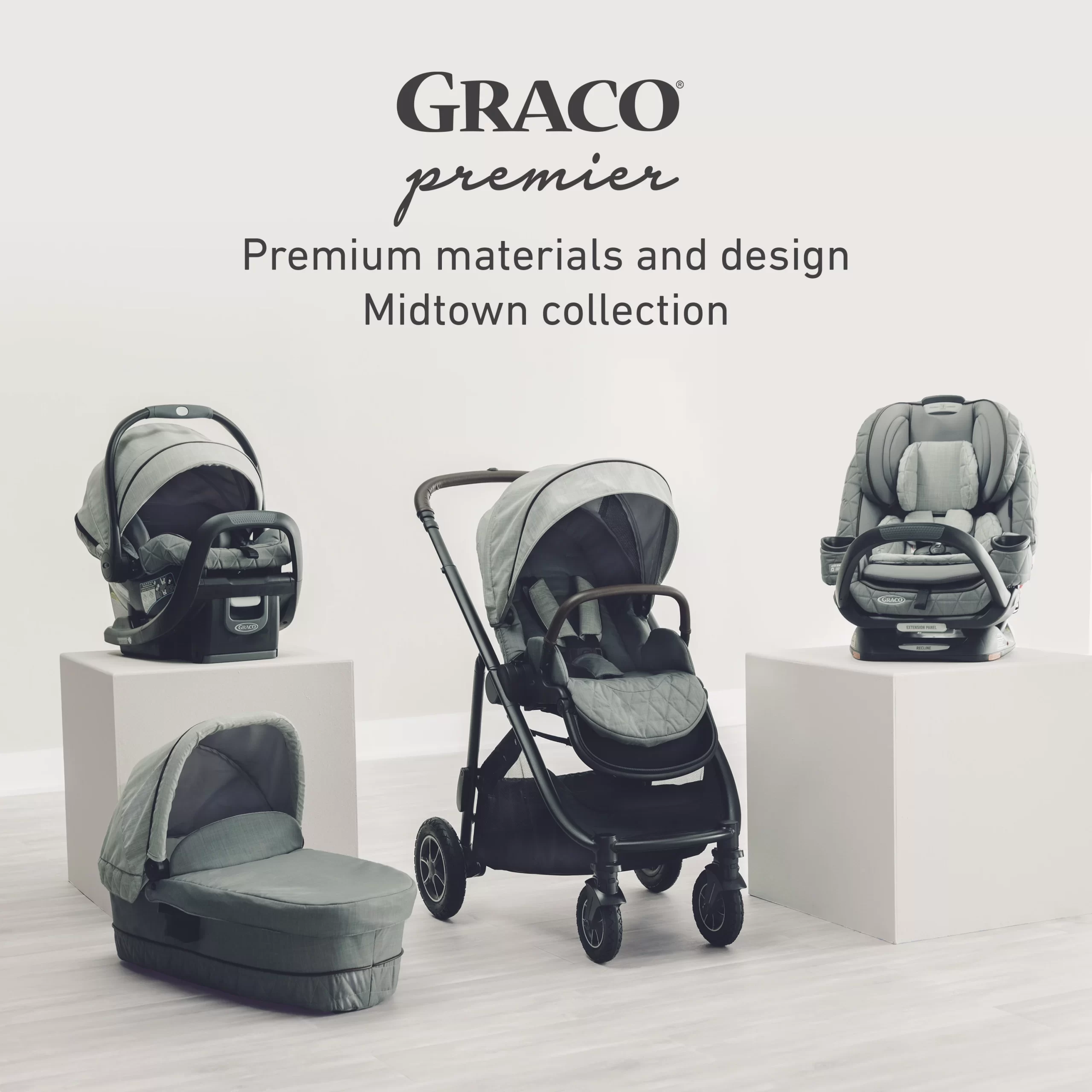 Graco Premier 4Ever DLX Extend2Fit SnugLock 4-in-1 Car Seat featuring Anti-Rebound Bar. Midtown Collection - Midtown