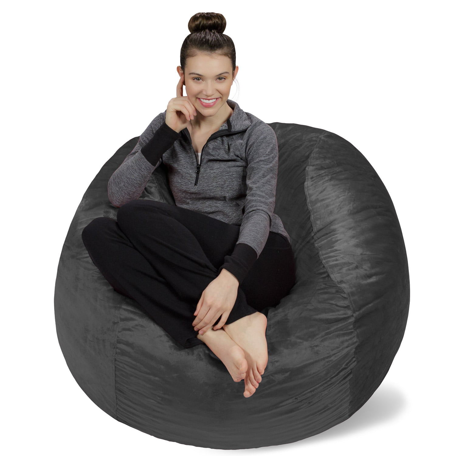 Sofa Sack Bean Bag Chair. Memory Foam Lounger with Microsuede Cover. Kids. Adults. 4 ft. Charcoal