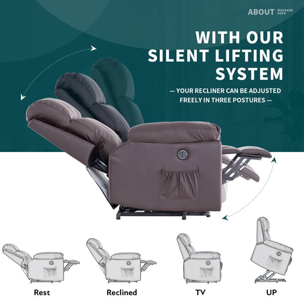 Erommy Power Lift Recliner Chair. PU Leather Recliners with Massage and Heat. Electric Recliner Chair for Elderly.Brown