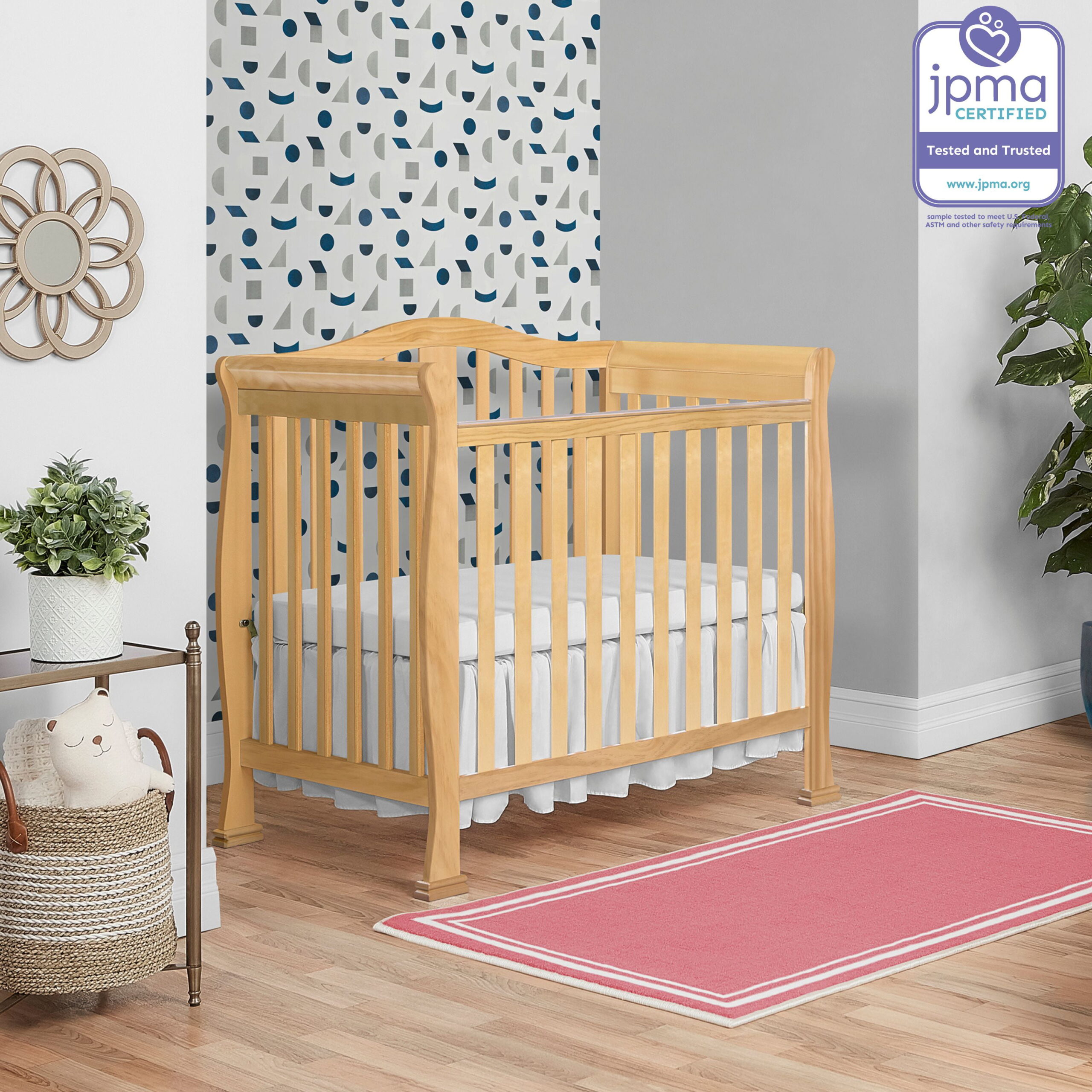 Dream On Me Naples 4-in-1 Convertible Mini Crib. Natural