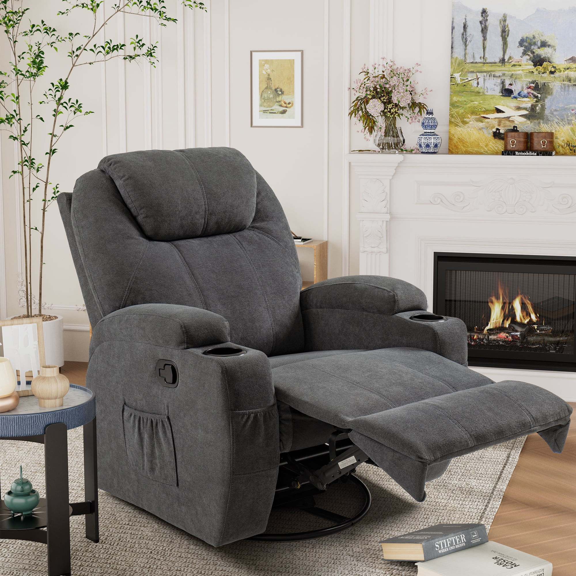 Vineego Fabric Power Massage Lift Recliner Chair with Heat & Vibration for Elderly.Gray