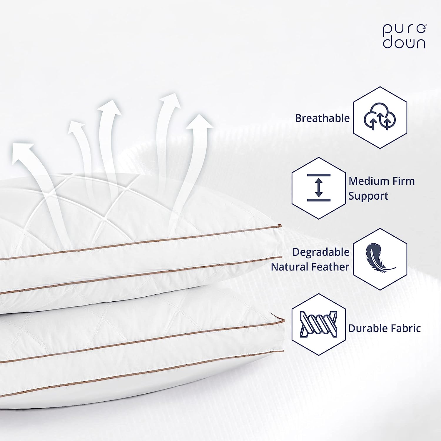 Puredown Goose Down Feather Sleeping 100% Cotton Pillow Cover Down proof. Standard/Queen. Gusseted. Set of 2.