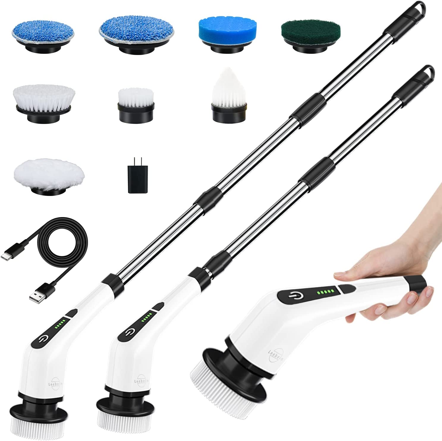 Electric Spin Scrubber. Leebein 2022 New Cordless Cleaning Brush with 8 Replaceable Drill Brush Heads. Tub and Floor Tile 360 Power Scrubber Mop with 54 Inch Adjustable Handle for Bathroom Kitchen Car