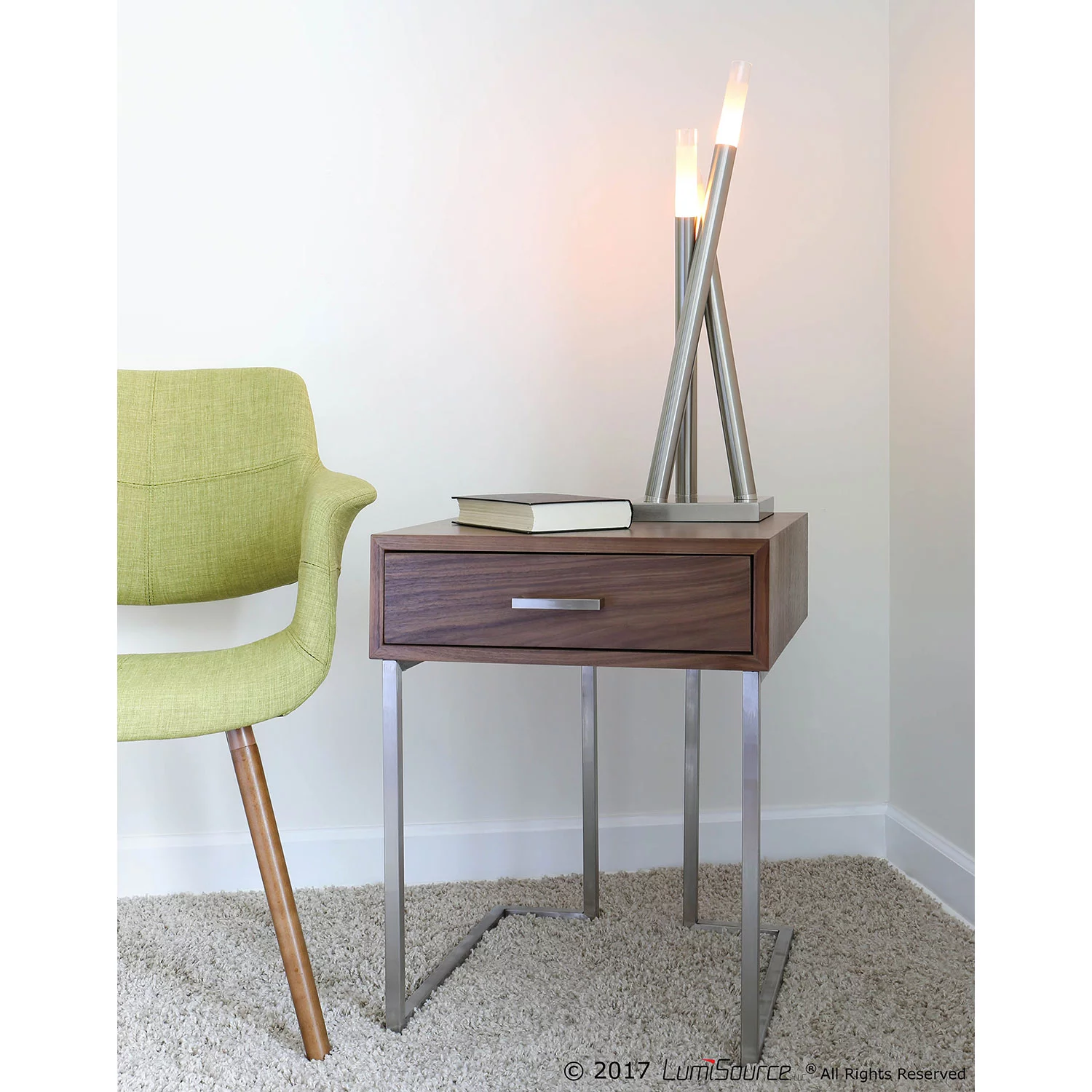 Icicle Contemporary Chrome Table Lamp in Brushed Nickel