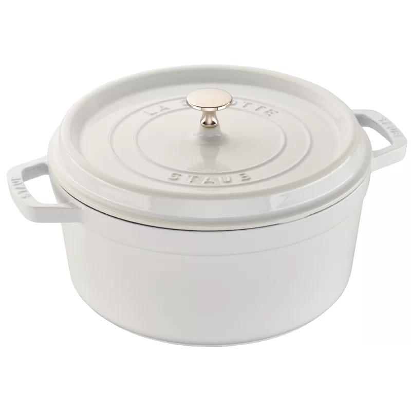STAUB Cast Iron Round Cocotte Dutch Oven. 5.5-quart. White. Made in France