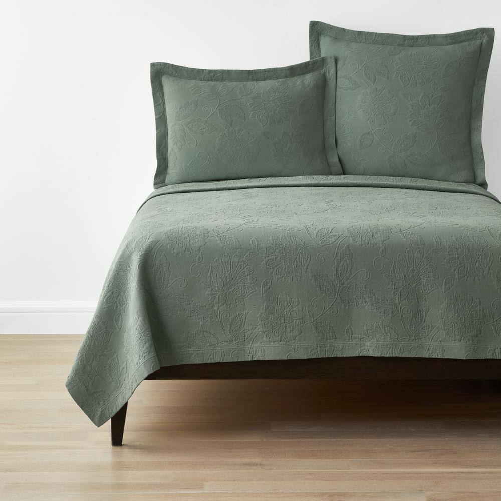 The Company Store  Putnam Matelasse Thyme Cotton Queen Coverlet - Thyme