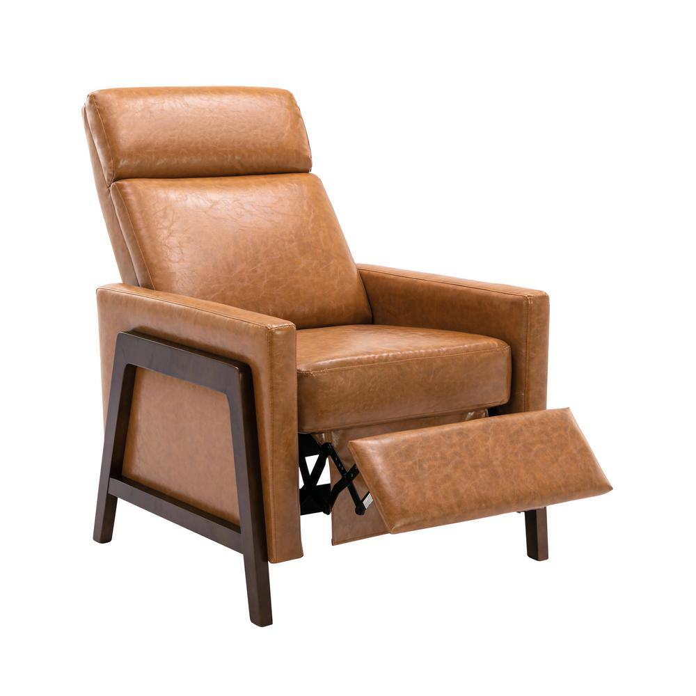URTR  Brown Wood-Framed PU Leather Recliner Chair Adjustable Home Theater Seating with Thick Seat Cushion and Backrest