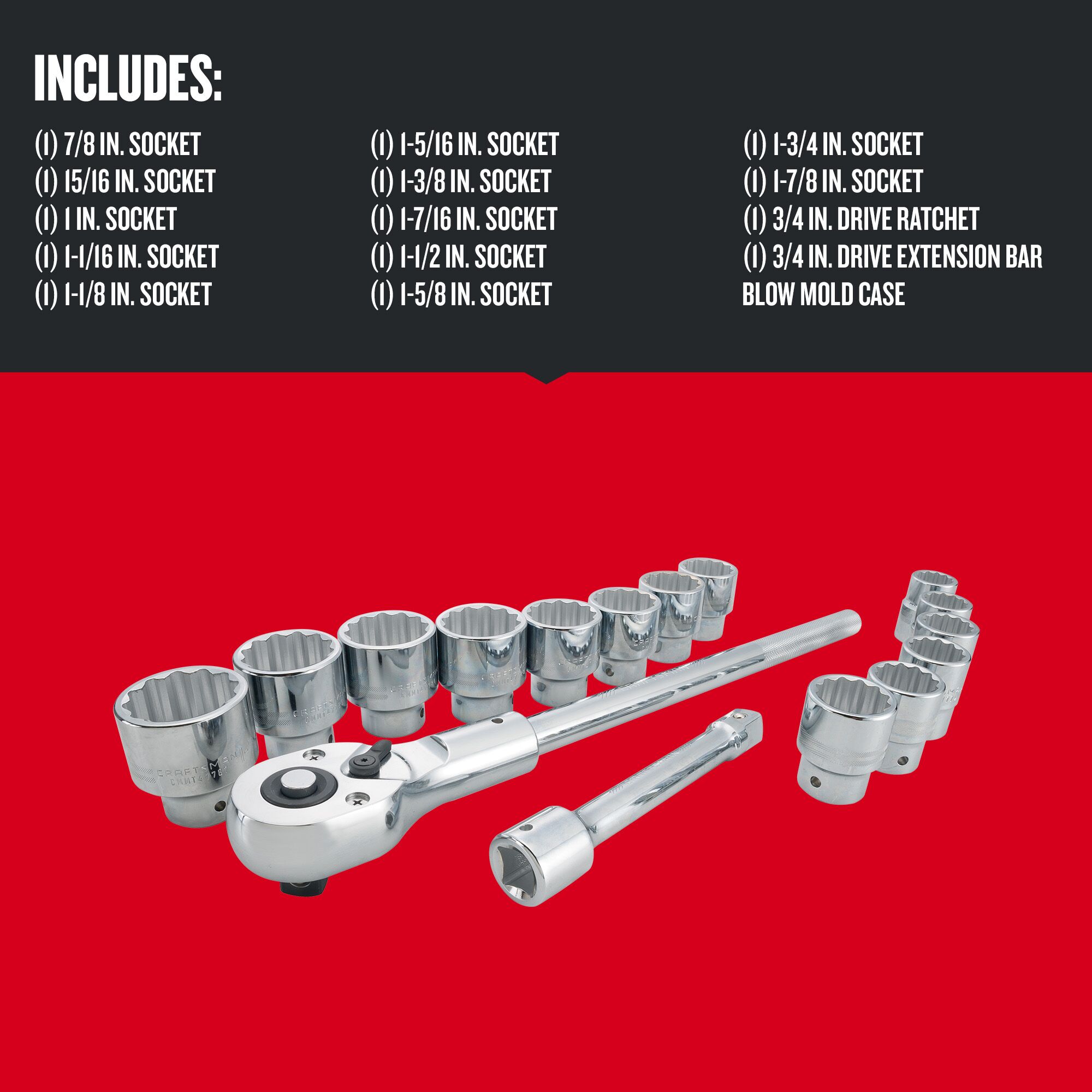 CRAFTSMAN 16-Piece Standard (SAE) 3/4-in Drive 12-point 3/4-in Shallow Socket Set