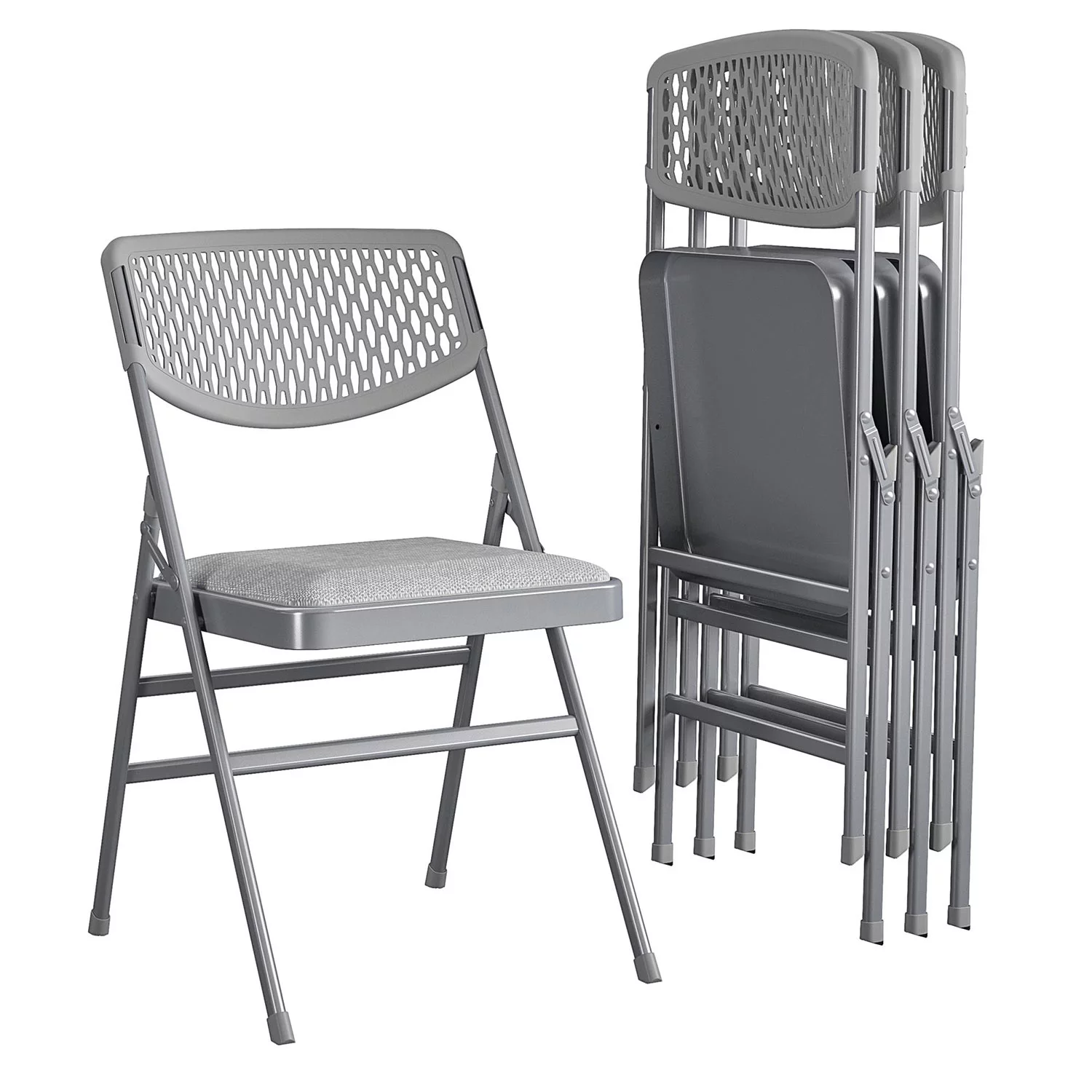 COSCO Ultra Comfort Commercial XL Premium Fabric Padded Folding Chair. Gray. 4-Pack