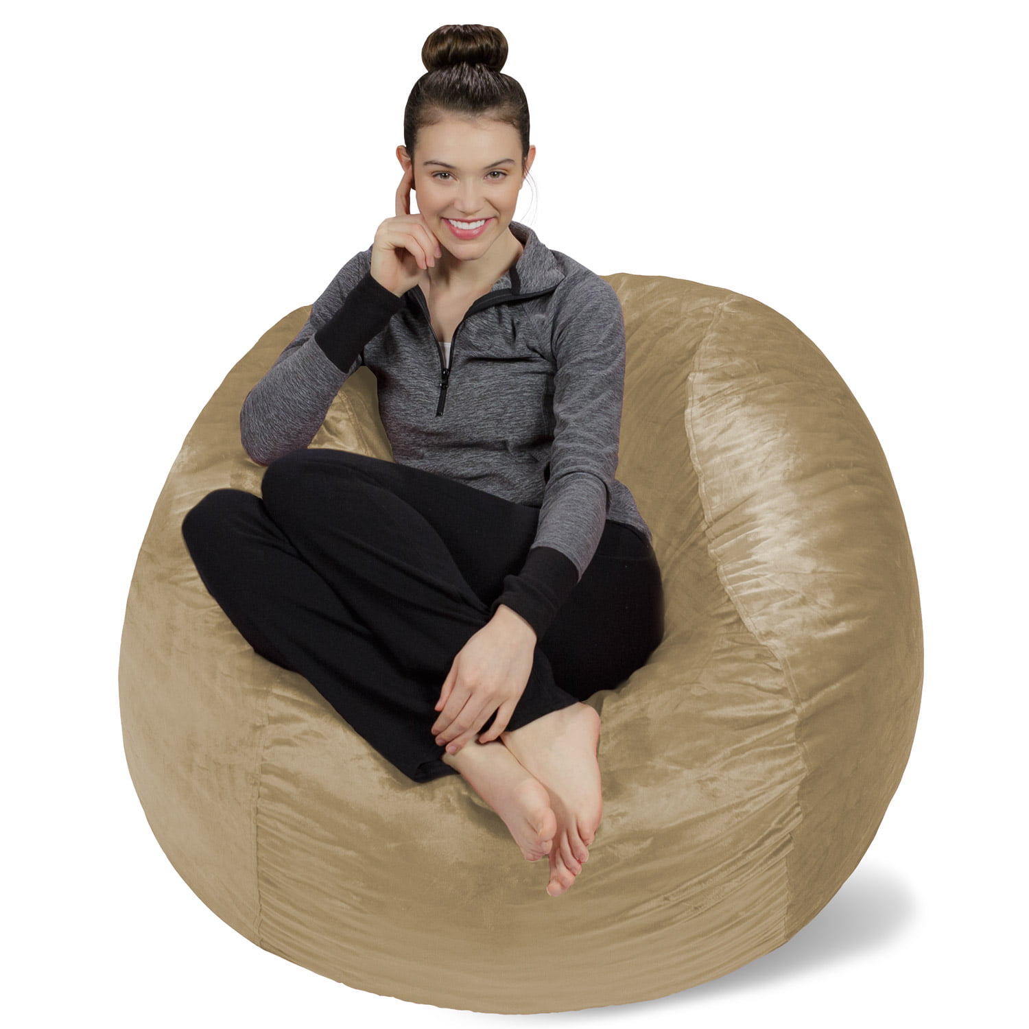 Sofa Sack Bean Bag Chair. Memory Foam Lounger with Microsuede Cover. Kids. Adults. 4 ft. Camel
