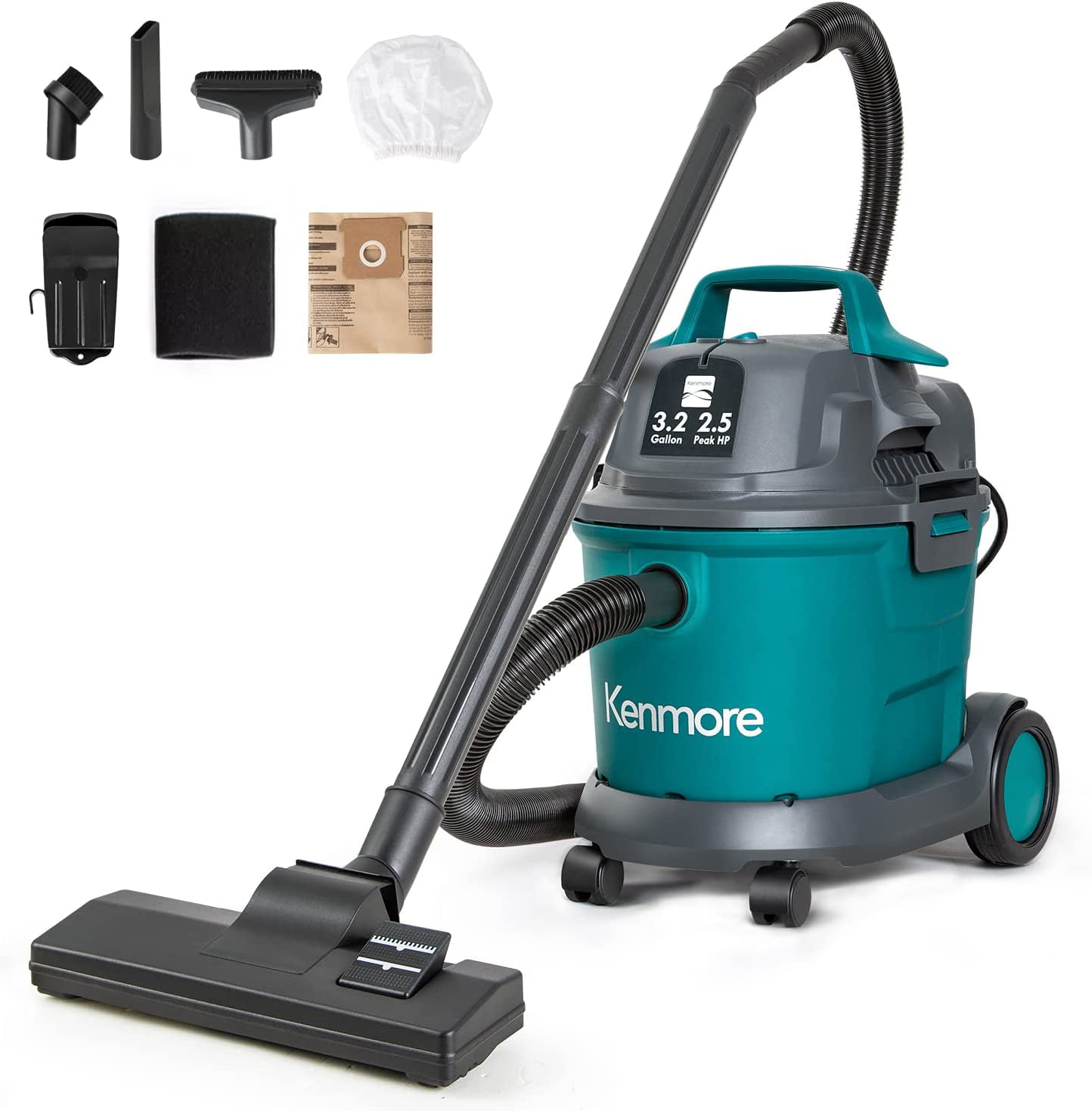 Kenmore KW3030 Wet Dry Canister Shop Vacuum Cleaner. 3.2 Gallon 2.5 Peak HP. Green