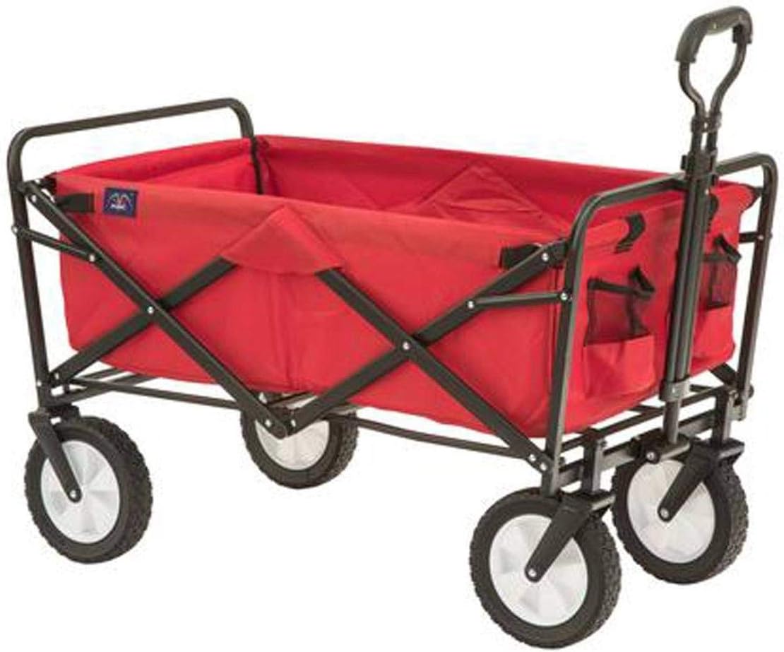 Mac Sports Heavy Duty Steel Frame Collapsible Folding 150 Pound Capacity Outdoor Camping Garden Utility Wagon Yard Cart. Red