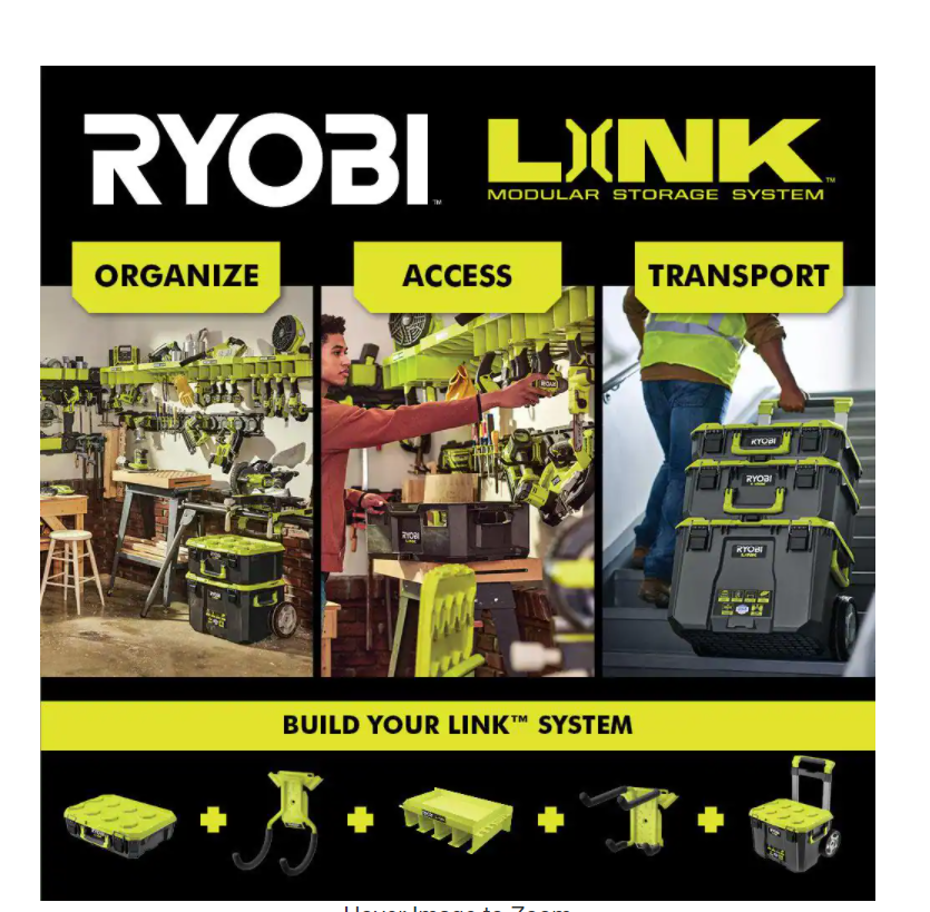 RYOBI STM201 LINK Rolling Tool Box with STM102 LINK Medium Tool Box and STM101 LINK Standard Tool Box