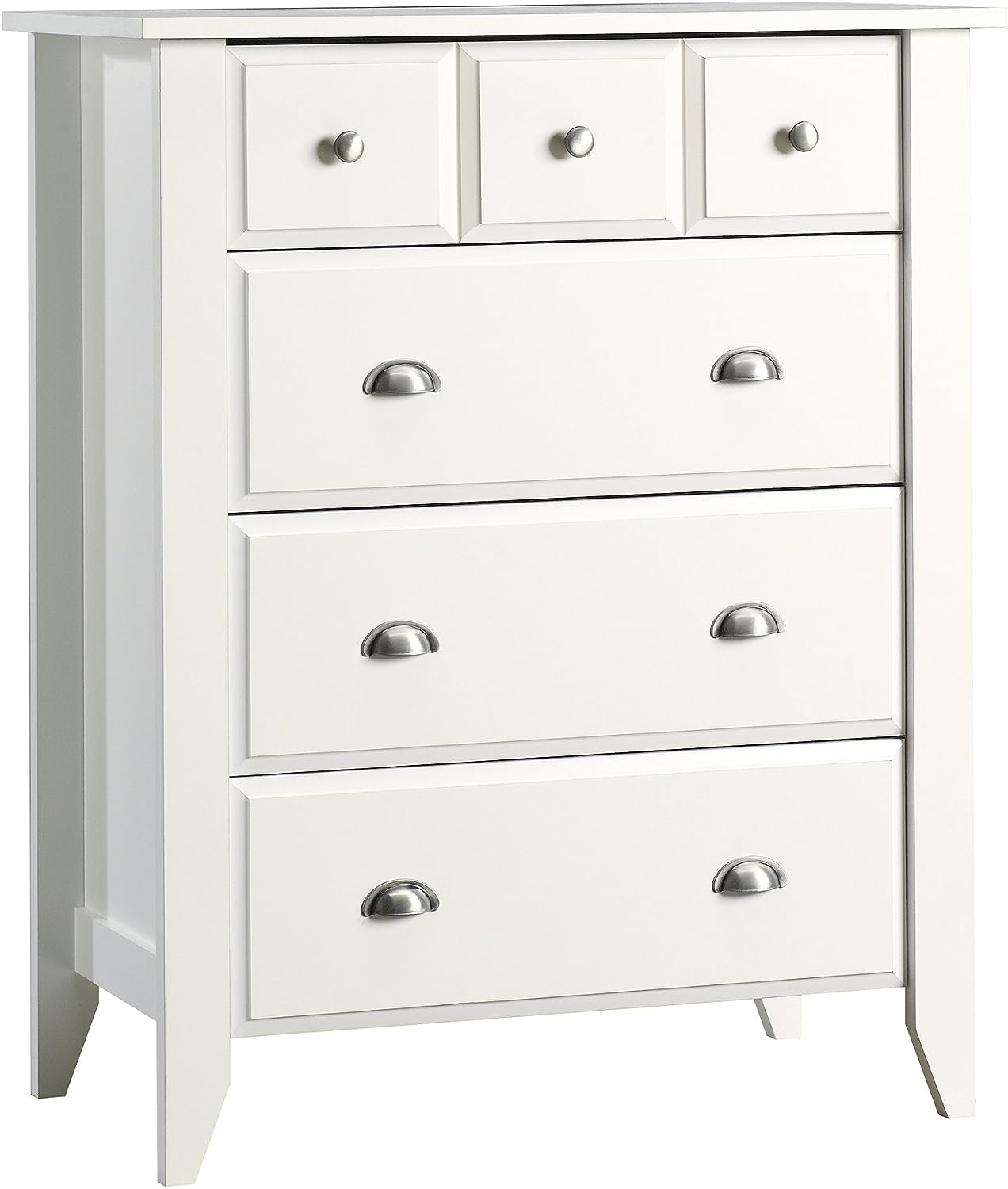 Sauder Shoal Creek 4-Drawer Dresser. L: 34.72″ x W: 18.58″ x H: 42.68″. Soft White finish