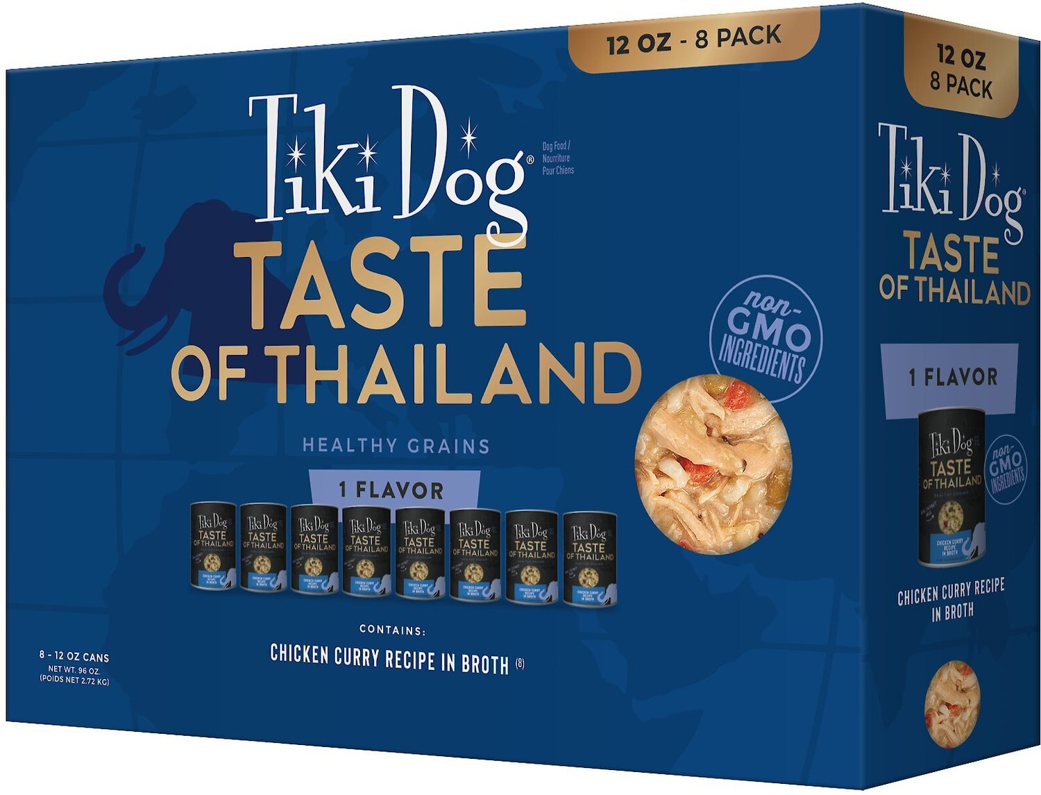 Tiki Dog Taste of the World Thailand Grain-Free Chicken Curry Chunks in Gravy Canned Dog Food. 12-oz. case of 8