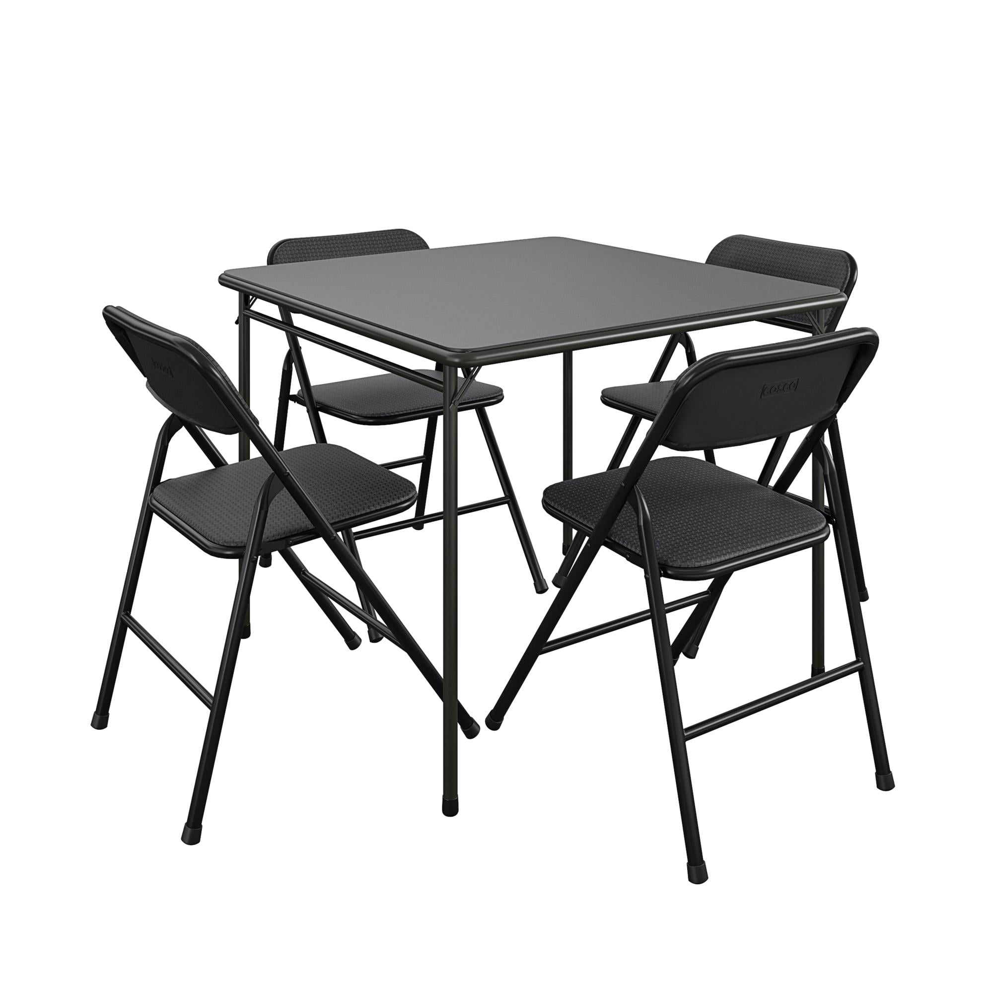 COSCO Premium 5-Piece Fabric Folding Chair & Classic 34″Vinyl Card Table Set. Black