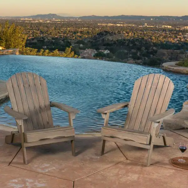 Noble House Hanlee Grey Folding Wood Adirondack Chair (2-Pack)