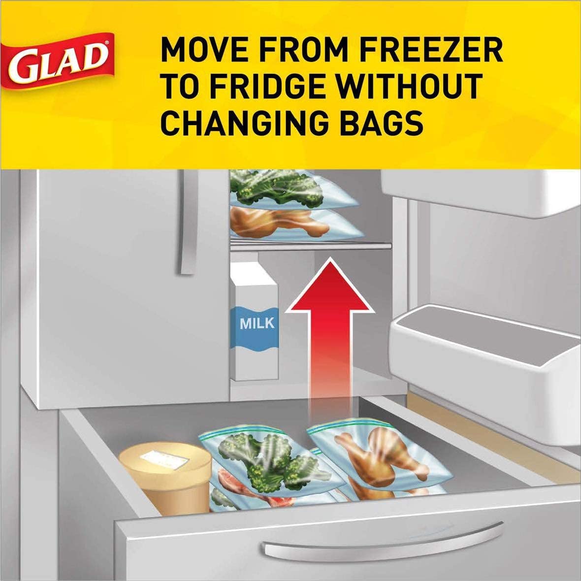 Glad Food Storage and Freezer 2 in 1 Zipper Bags - Quart Size - 46 Ct 3 Pack