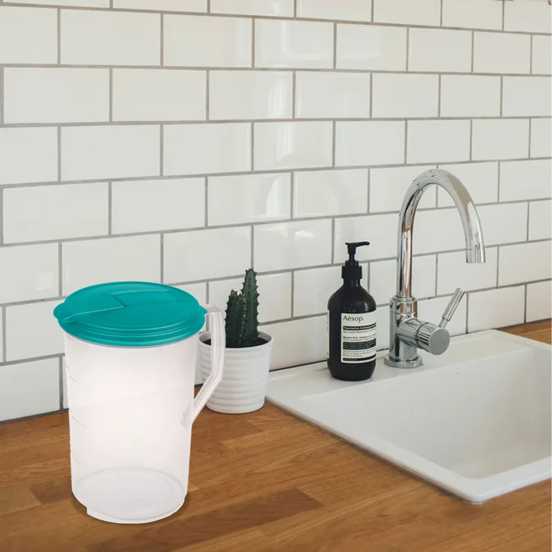 Sterilite 1-Gallon Round Plastic Pitcher and Spout. Clear w/ Color Lid (18 Pack)