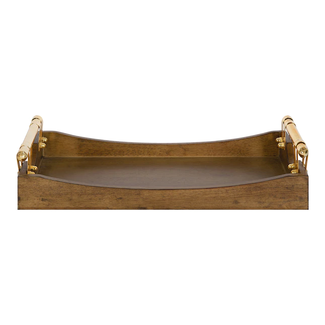 Kate and Laurel  3.5-in x 18-in Brown Decorative Tray with Gold Metal Handles