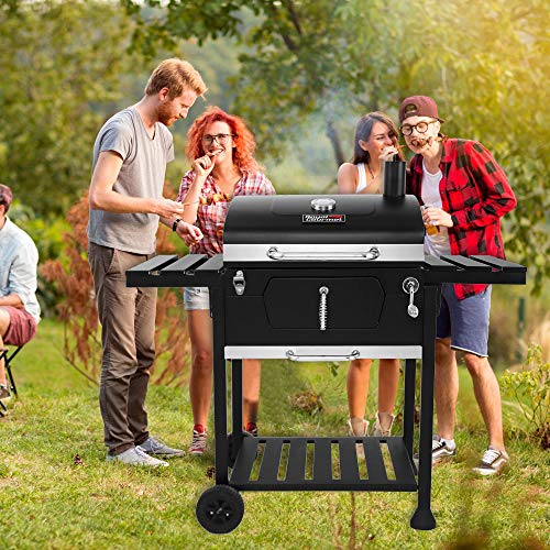 Royal Gourmet CD1824EN 24 Charcoal Grill Outdoor Smoker with Side Tables Backyard Griller Party BBQ Picnic Patio Cooking. Black