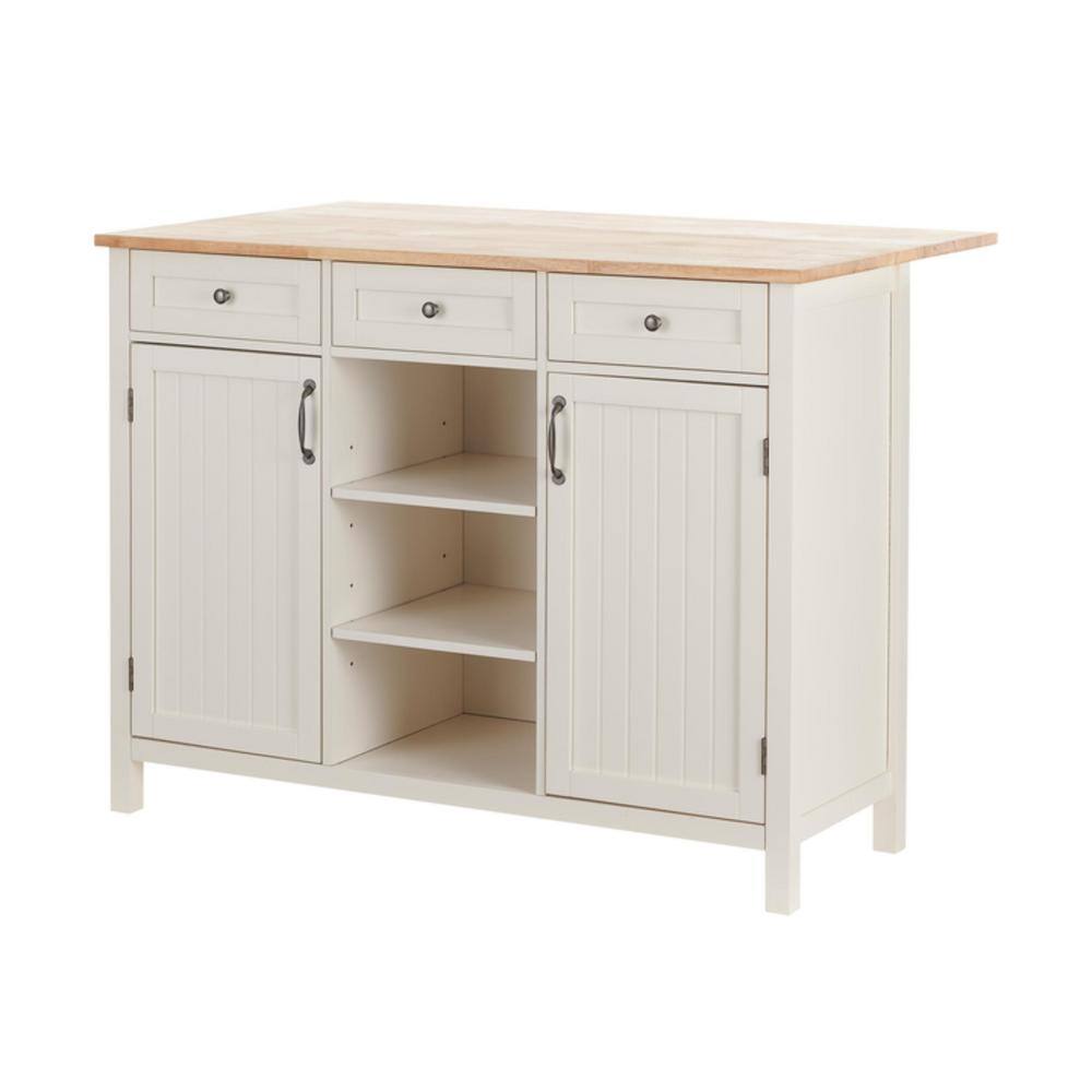 StyleWell  Bainport Ivory Wooden Kitchen Island with Natural Butcher Block Top and Storage (48″ W)