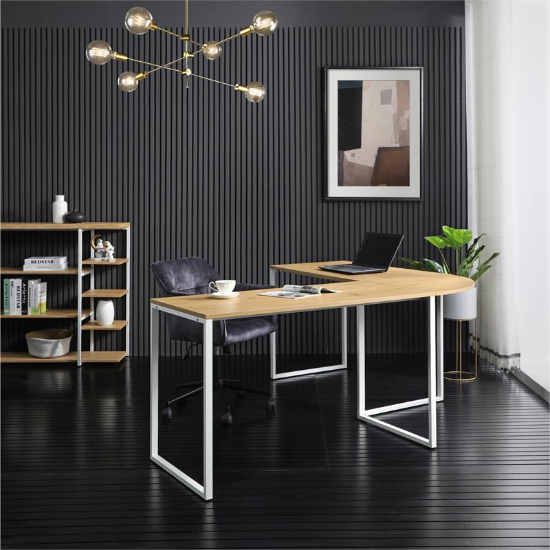 Posh Living LDK342-09WE-UE 71 x 63 x 30 in. Jacelyn Desk - L-Shaped. Natural & White