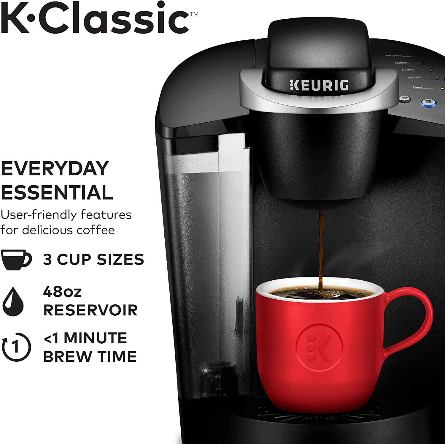 Keurig K-50 K-Classic Coffee Maker K-Cup Pod. Single Serve. Programmable. 6 to 10 oz. Brew Sizes. Black