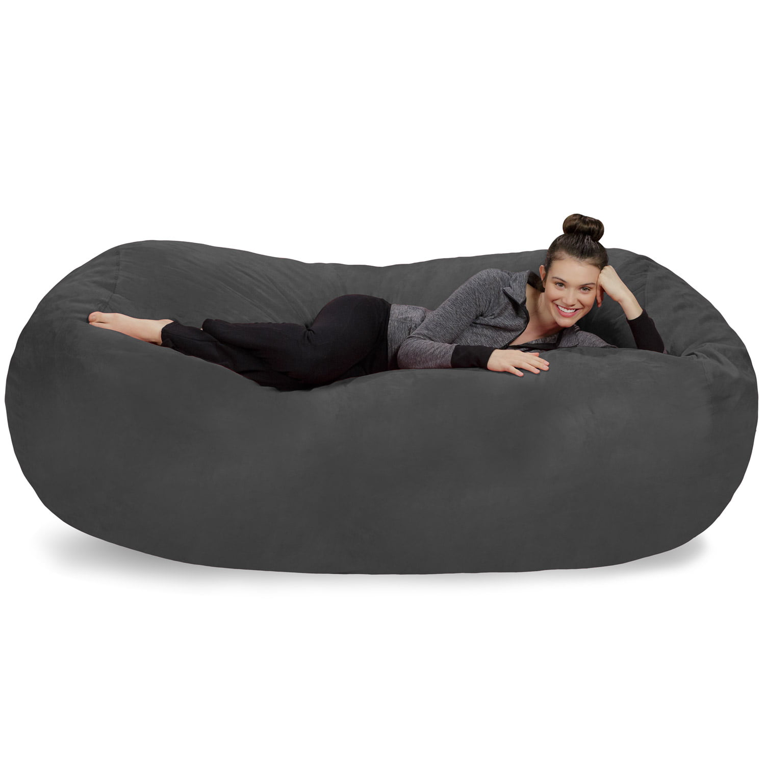 Sofa Sack Bean Bag Chair. Memory Foam Lounger with Microsuede Cover. Kids. Adults. 7.5 ft. Charcoal