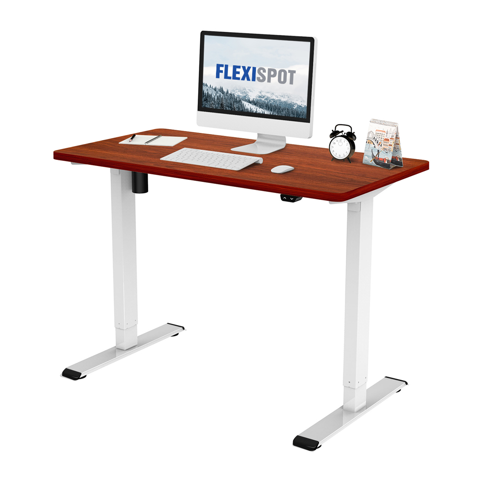 FLEXISPOT 42″ x 24″ Home Office Electric Height Adjustable Standing Desk Ergonomic 2-Button Controller Computer Desk Mahogany and White