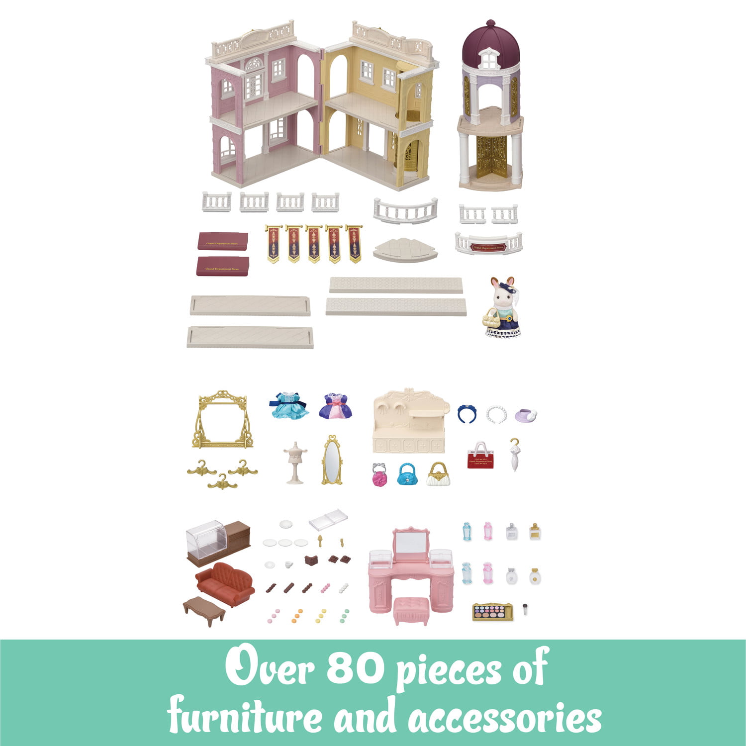 Calico Critters Town Series Grand Department Store Gift Set. Fashion Dollhouse Playset with Figure. Shops and Accessories