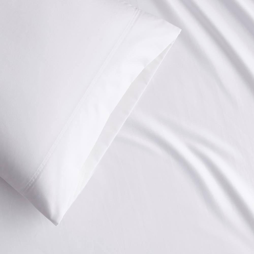 The Company Store  Company Cotton 4-Piece White Solid 300-Thread Count Wrinkle-Free Sateen Queen Sheet Set - White