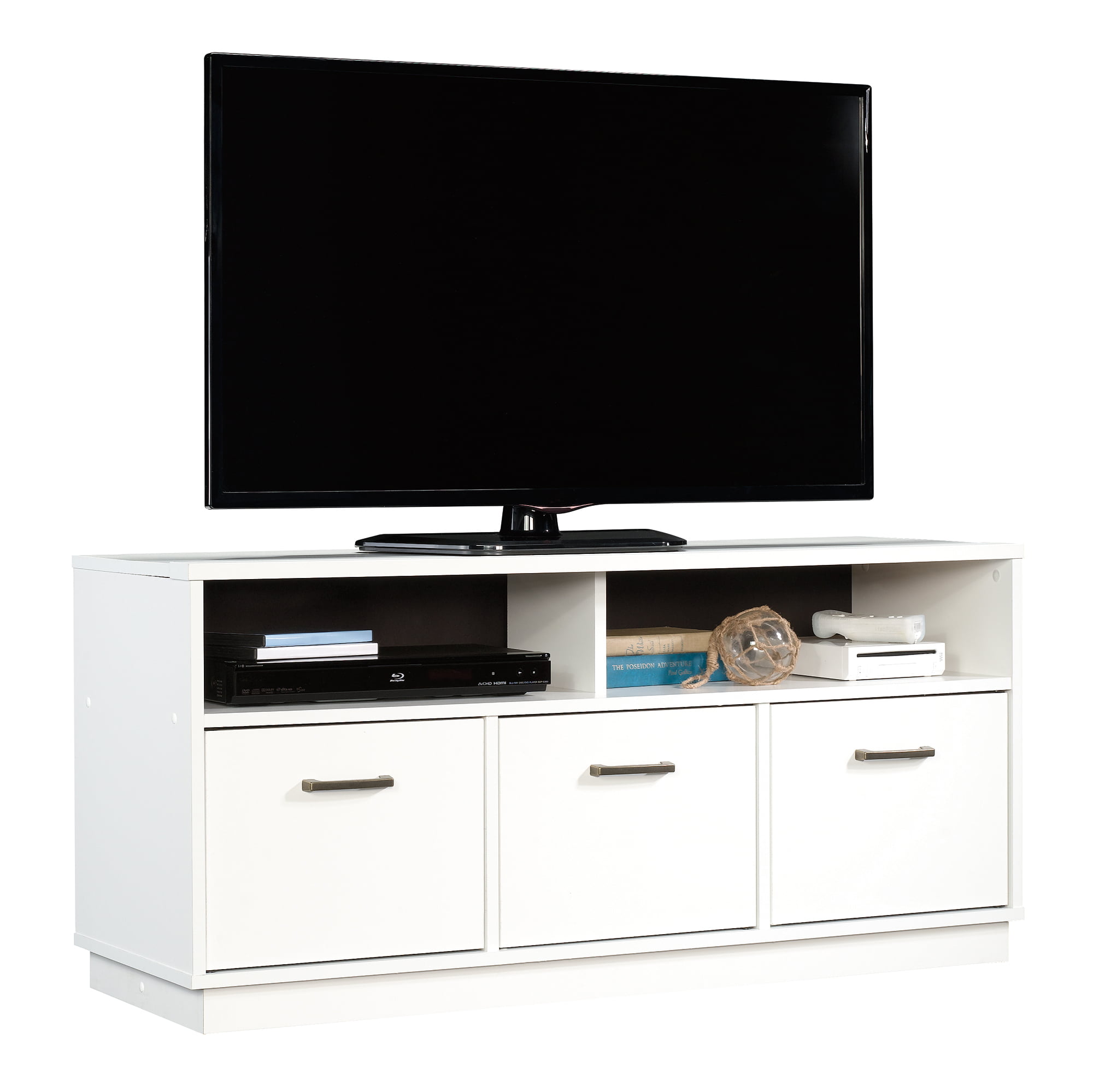 Mainstays 3-Door TV Stand Console. for TVs up to 50″. Soft White Finish