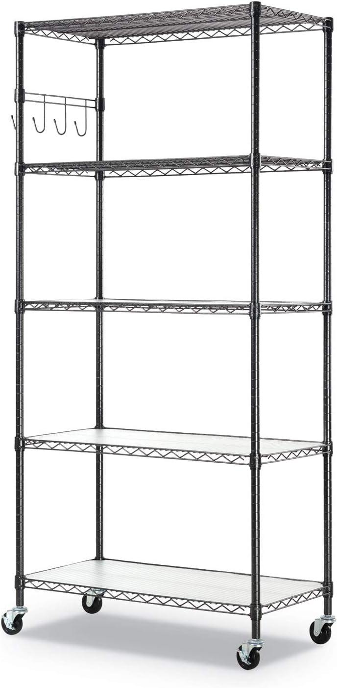 Alera 5-Shelf Wire Shelving Kit with Casters and Shelf Liners. 36w x 18d x 72h. Black Anthracite