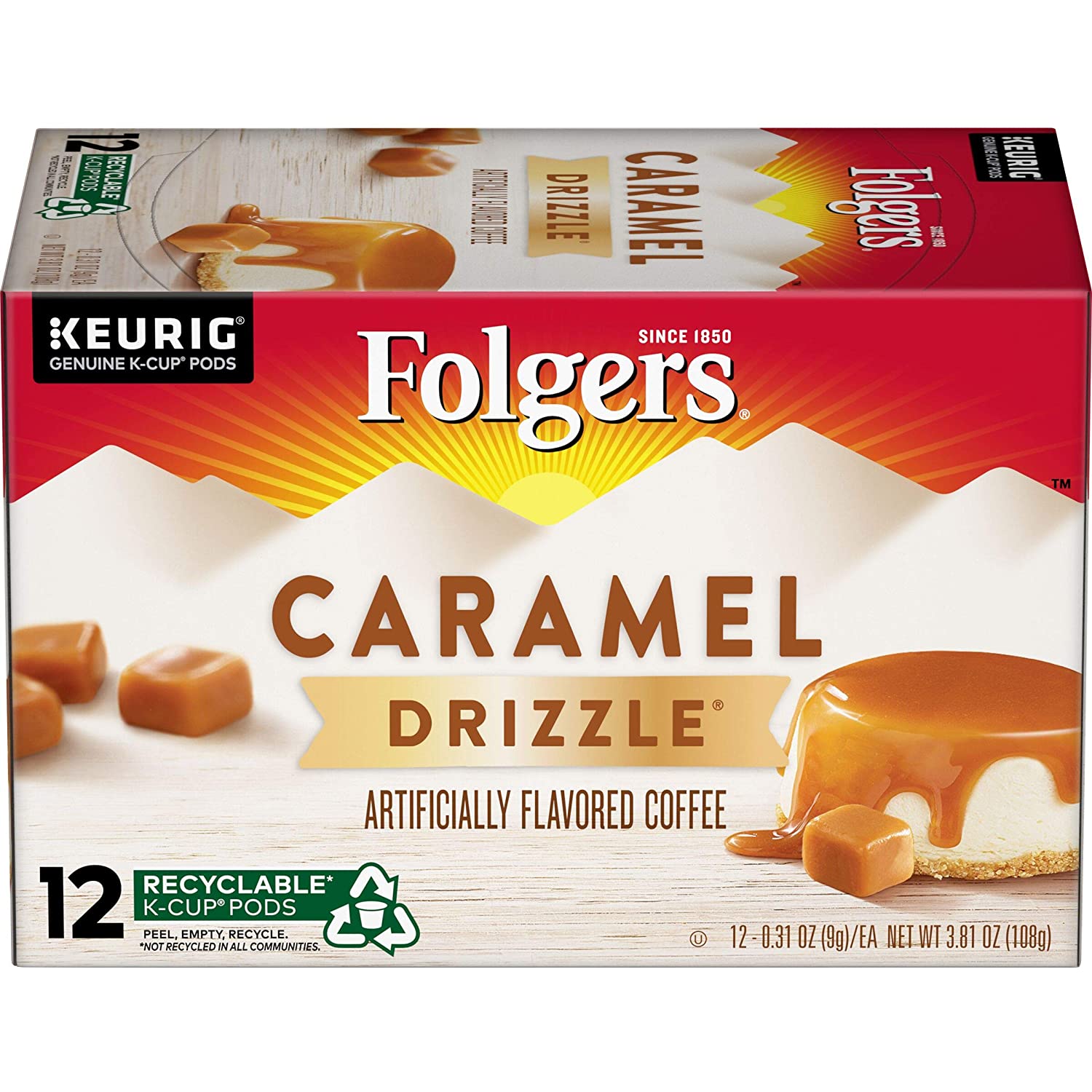 Folgers Caramel Drizzle Flavored Coffee. 72 Keurig K-Cup Pods