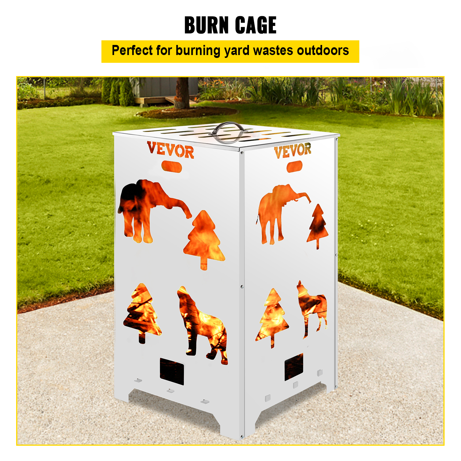 VEVOR Burn Barrel. 14x14x24 inch Burn Cage. Stainless Steel Cage Incinerator. Incinerator Barrel with Lid and Handle for Outdoors