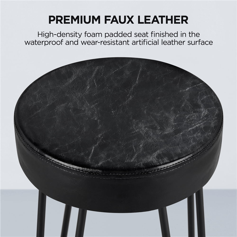 SMILE MART 26.5″ Faux Leather Bar Stools for Kitchen. 2pcs. Black with Black