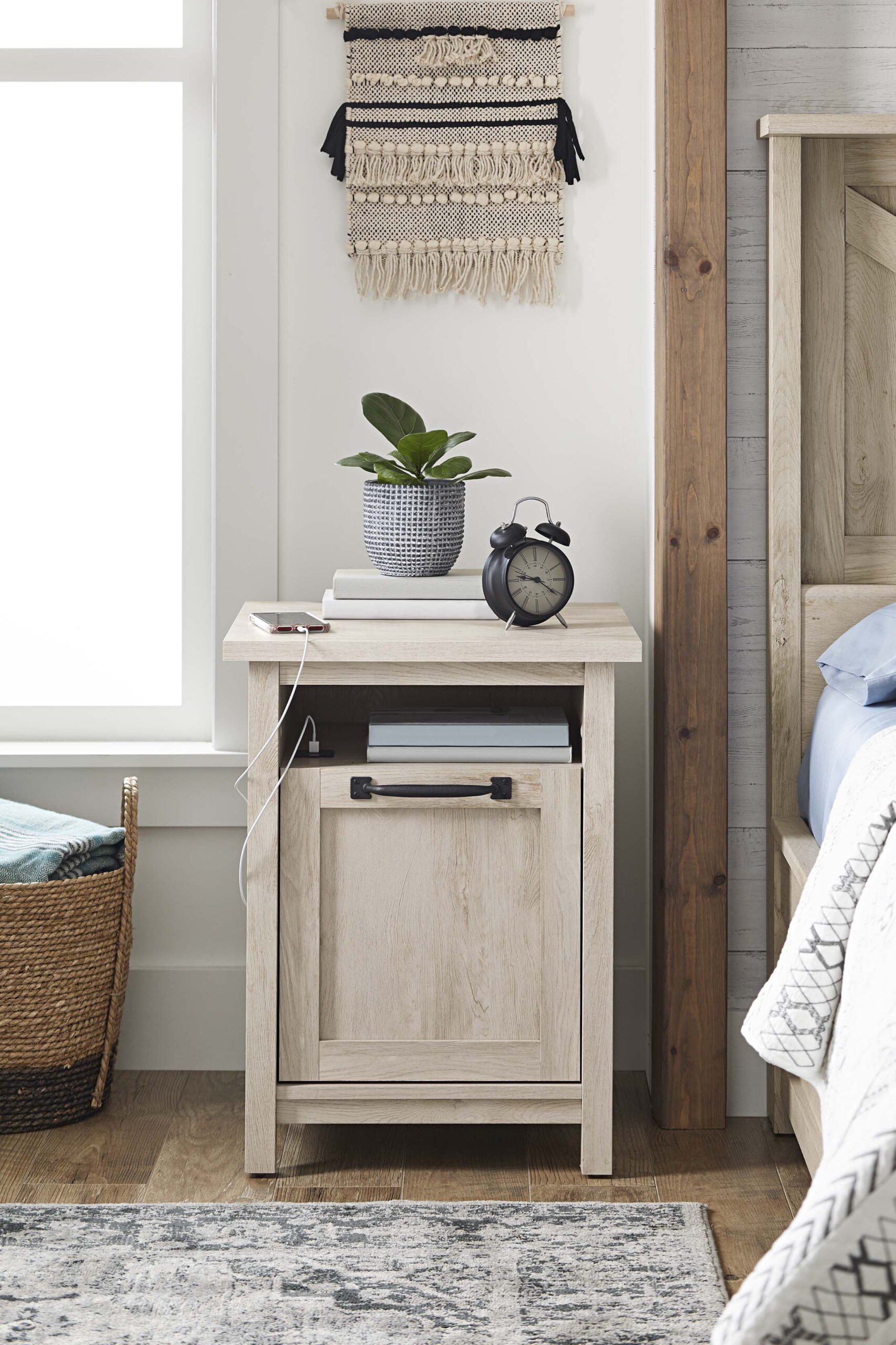 Better Homes & Gardens Modern Farmhouse USB Nightstand. Rustic White
