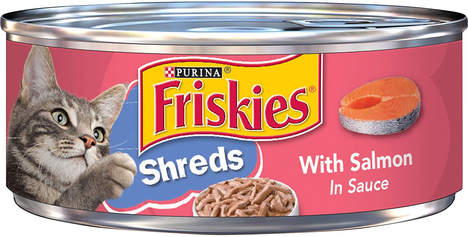 Purina Friskies Wet Cat Food. Shreds With Salmon in Sauce - (24) 5.5 oz. Cans