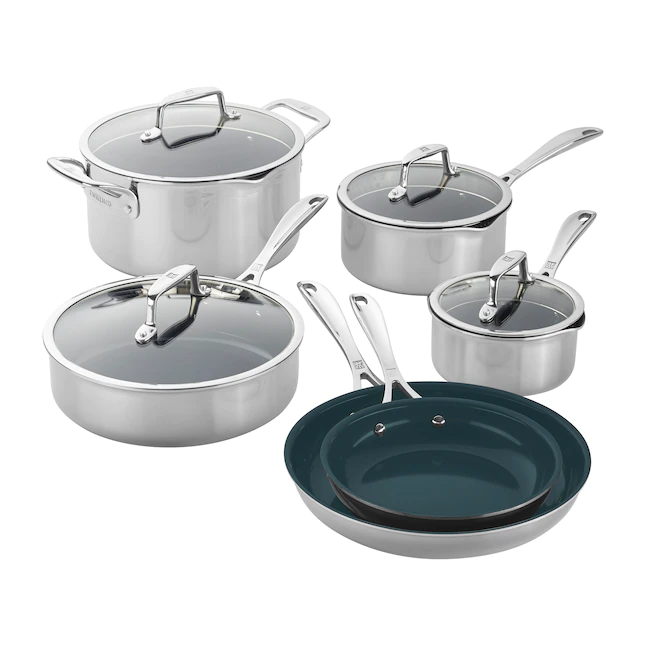 ZWILLING Clad CFX 10-pc Stainless Steel Ceramic Nonstick Cookware Set