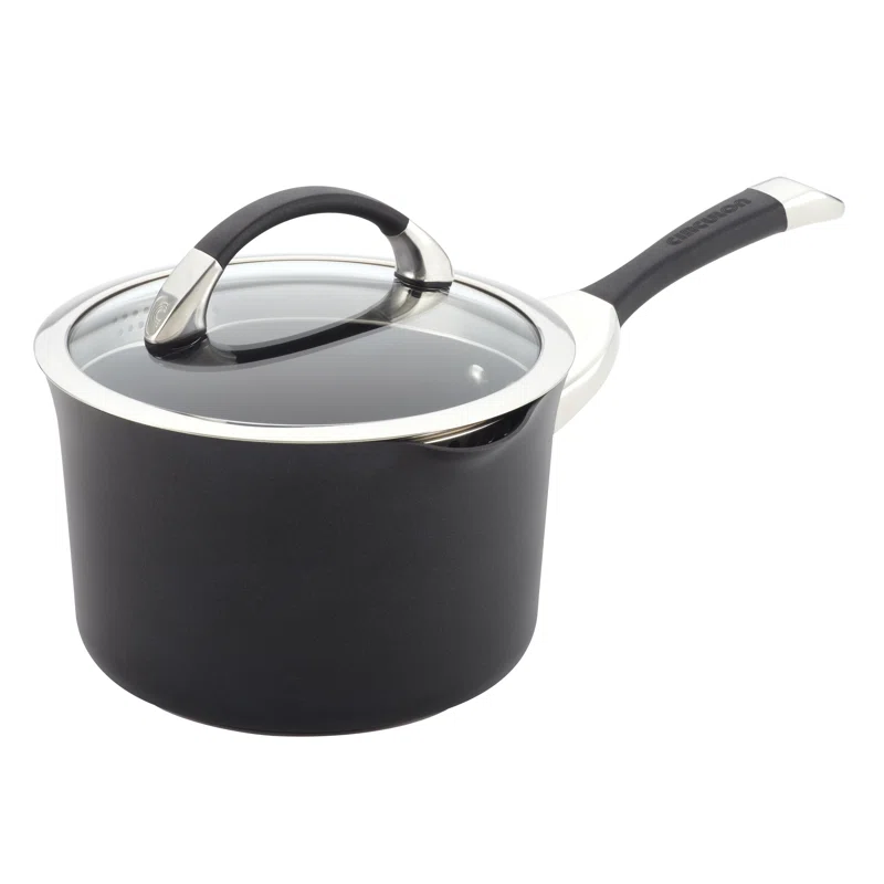 Circulon 83483 Circulon Symmetry Hard Anodized Nonstick Sauce Pan/Saucepan with Straining and Lid. 3.5 Quart. Black