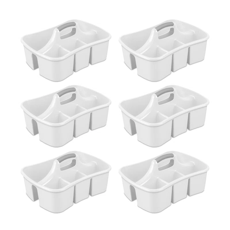 Sterilite Divided Storage Ultra Caddy with 4 Compartments and Handles in White (6-Pack)