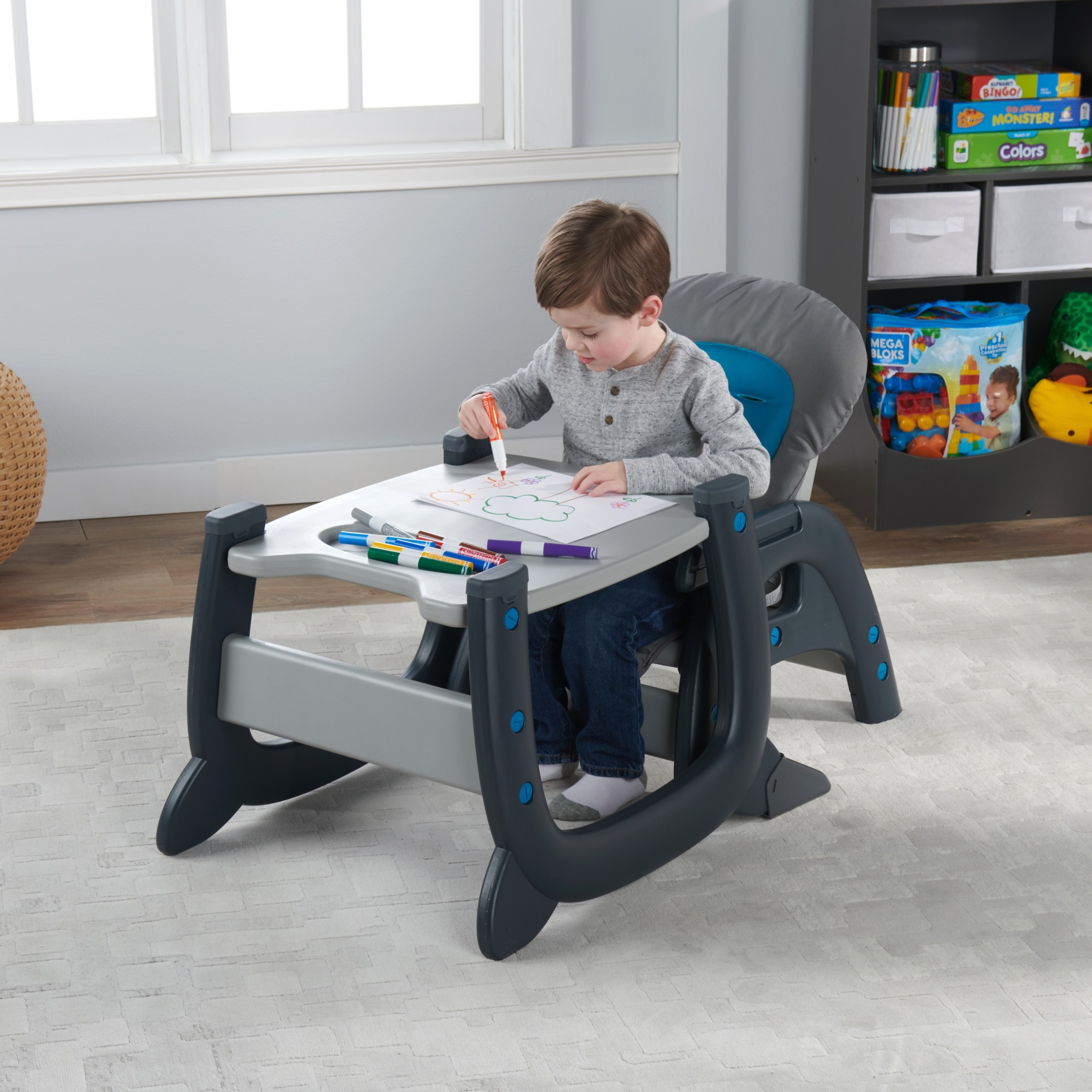 Badger Basket Envee II Baby High Chair with Play Table Conversion - Charcoal/Teal