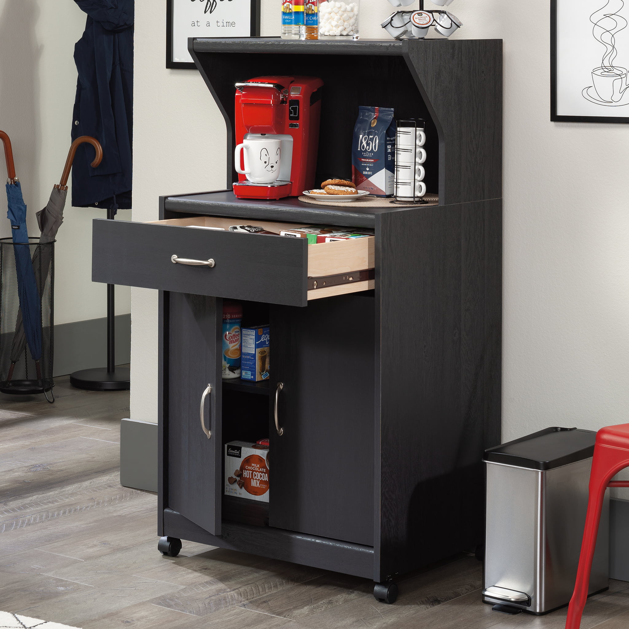 Sauder Kitchen Cart for Microwave. Raven Oak Finish