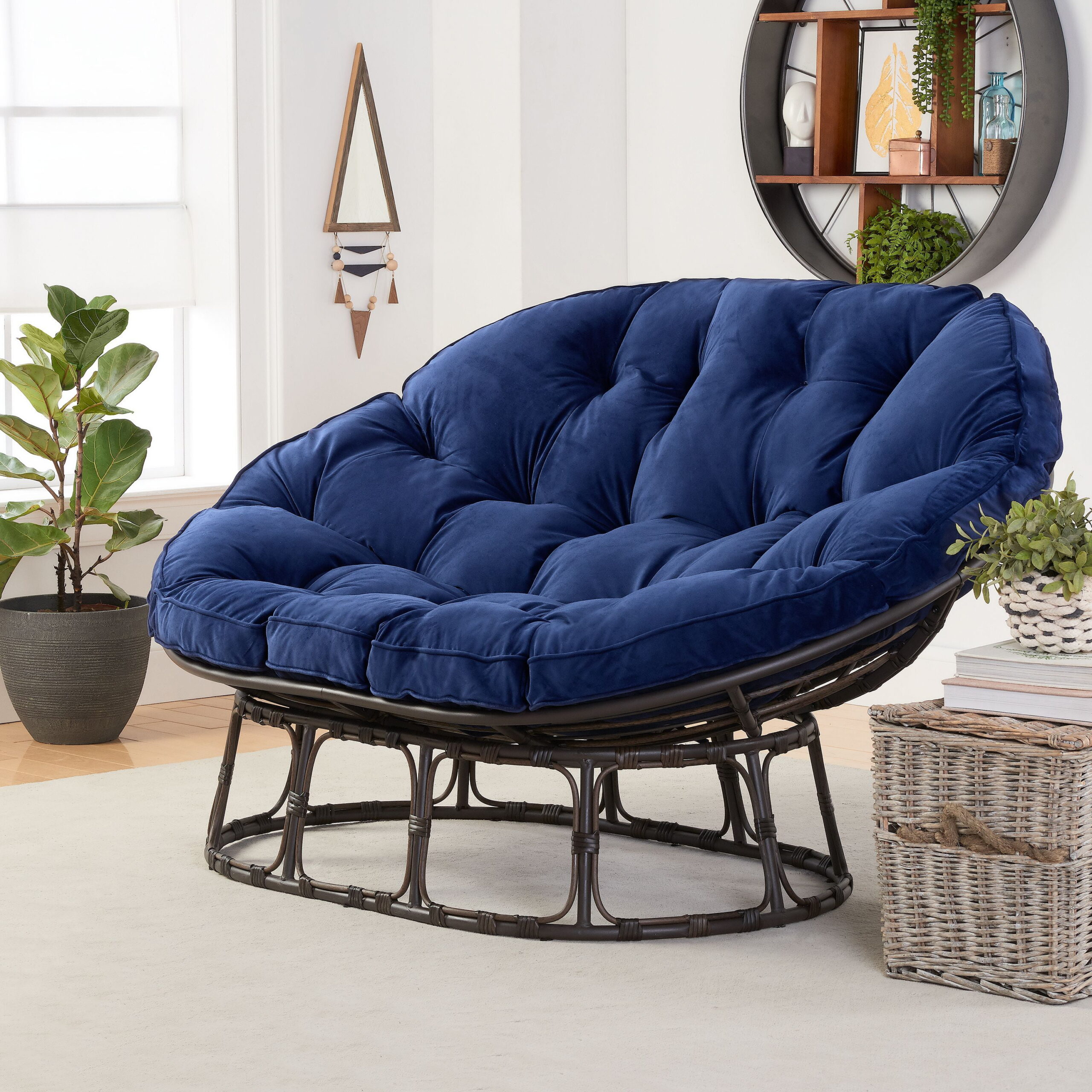 Better Homes & Gardens Papasan Polyester Bench. Navy Blue