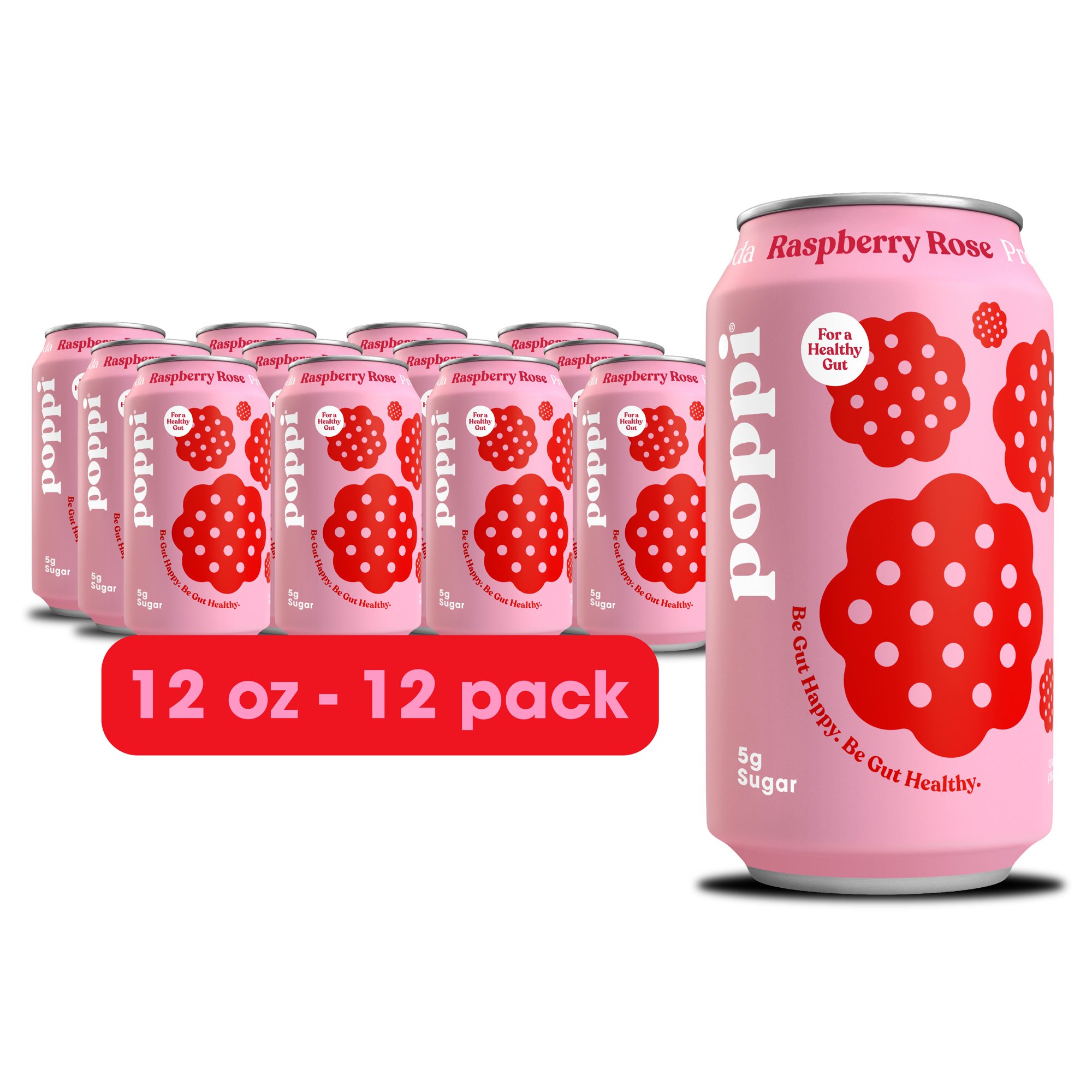 Poppi Prebiotic Soda. Raspberry Rose. 12 Pack. 12 oz