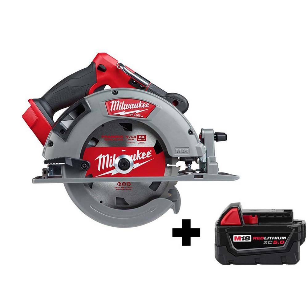 Milwaukee 2732-20-48-11-1850 M18 FUEL 18V 7-1/4 in. Lithium-Ion Brushless Cordless Circular Saw with M18 5.0 Ah Battery