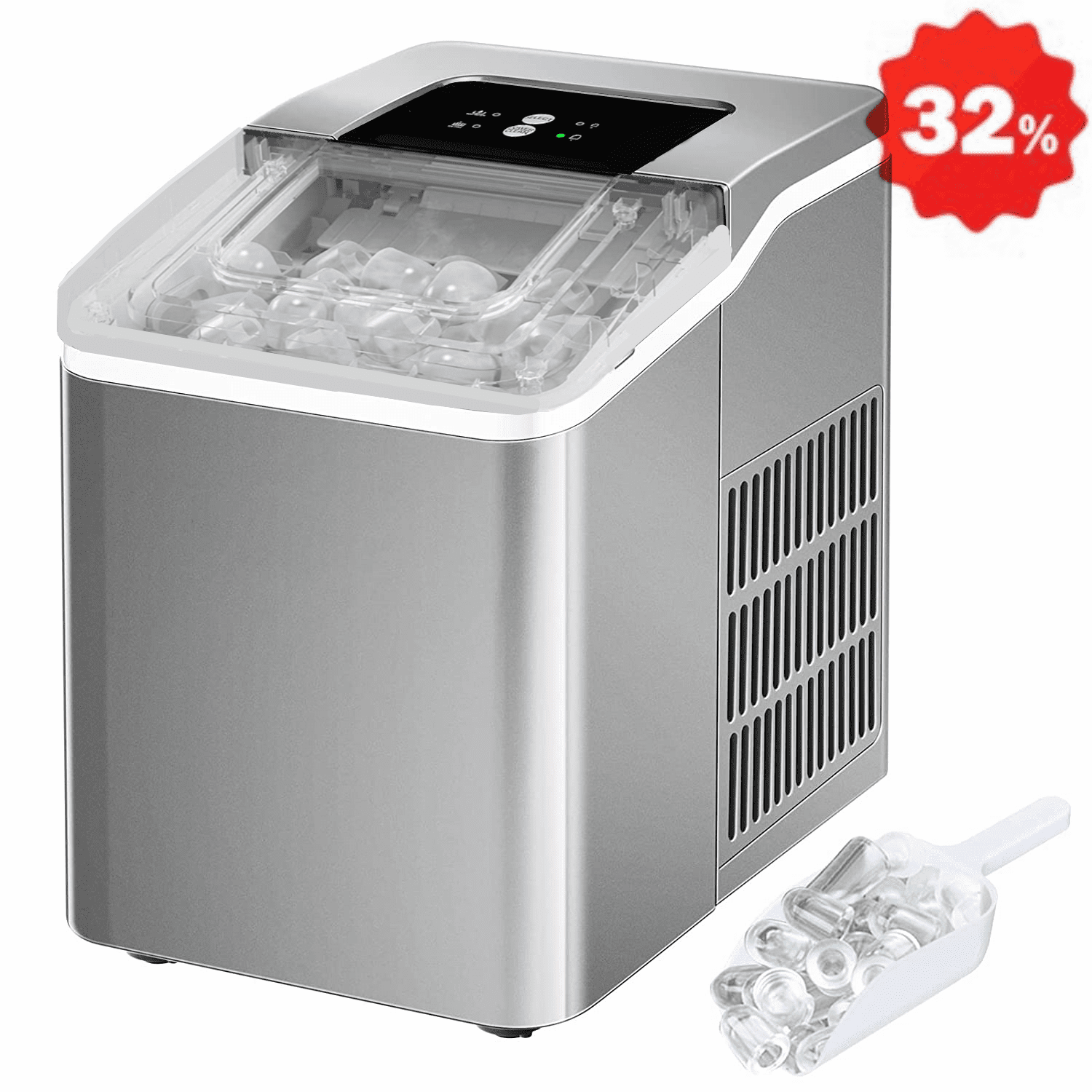 Ice Maker Machine Countertop 2 Ice Sizes. 28 lbs in 24 Hrs. Self-clean. 9 Cubes Ready in 5 Mins. Portable Ice Maker 2L. LCD Display. Ice Scoop and Basket Perfect for Home Kitchen Office