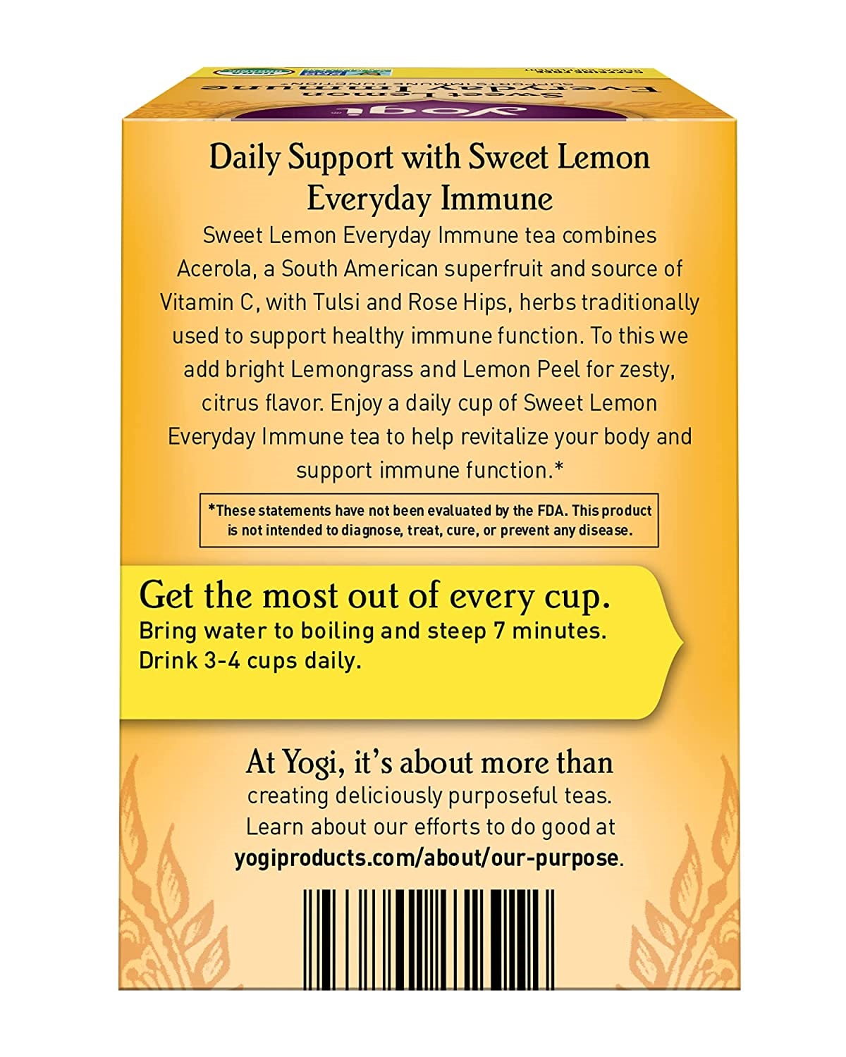 Yogi Tea. Sweet Lemon Everyday Immune. 4 Pack. 64 Tea Bags